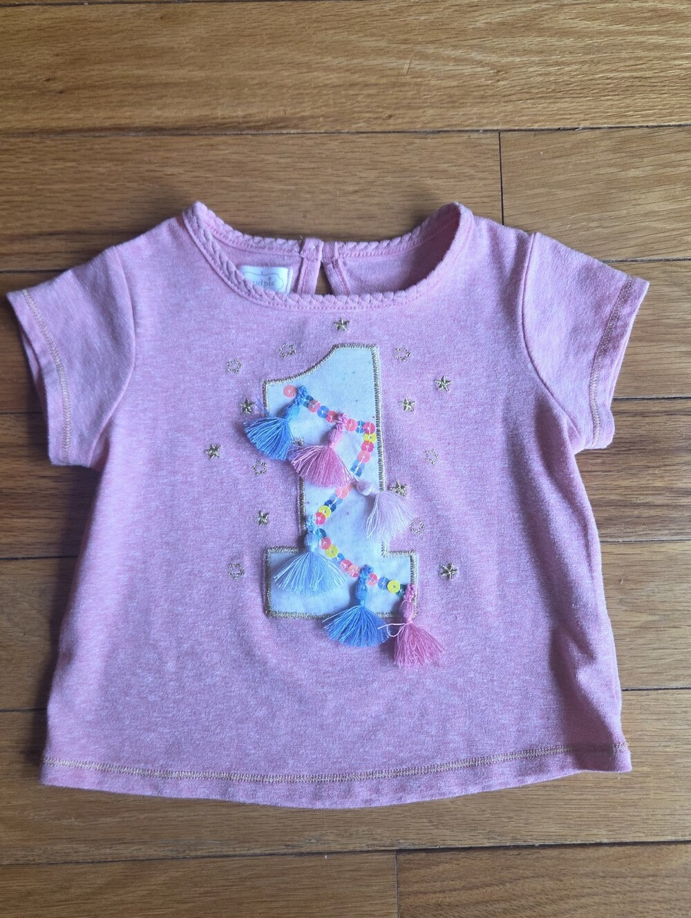 Mud Pie Pink Short-Sleeve Tassel First Birthday Tee Size 12-18 Months